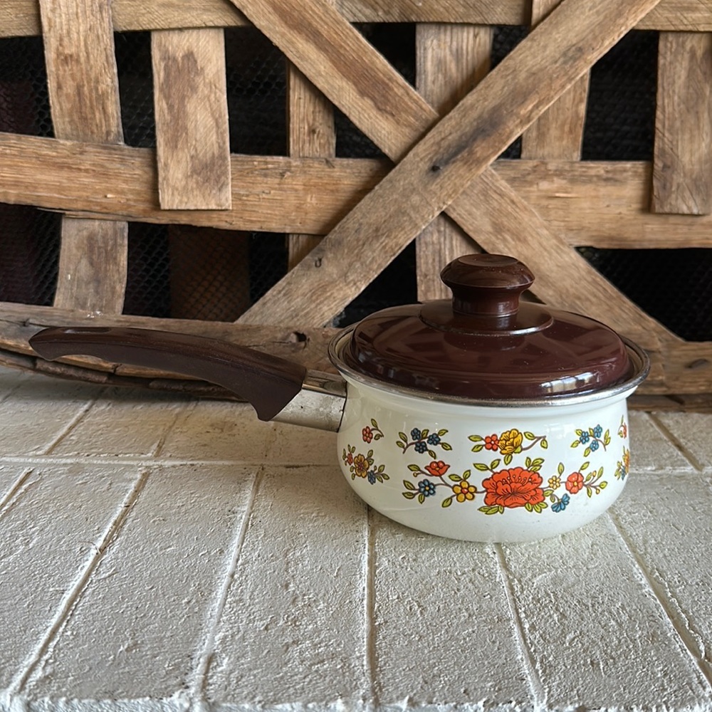 Summer Garden By Excel Vintage 1 Quart Cooking Saucepan with lid
